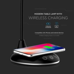 4W LED Table Lamp 3in1 Wireless Charger Round Black Body