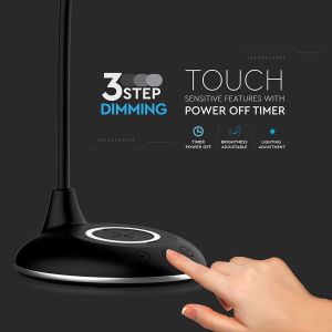 4W LED Table Lamp 3in1 Wireless Charger Round Black Body