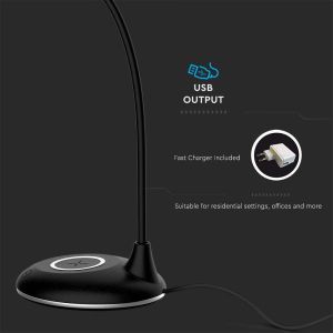 4W LED Table Lamp 3in1 Wireless Charger Round Black Body