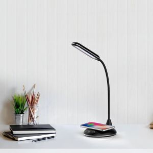 4W LED Table Lamp 3in1 Wireless Charger Round Black Body