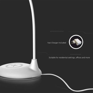 4W LED Table Lamp 3in1 Wireless Charger Round White Body