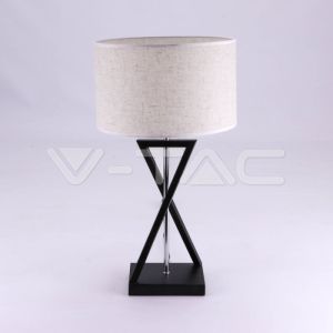 Designer Table Lamp E27 With Ivory Lamp Shade Black Base + Switch Round