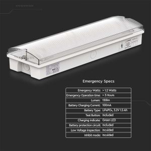 3W LED Emergency Light With Self Test Button 6400K