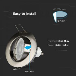 GU10 Fitting Round Movable Satin Nickel