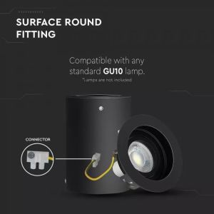 GU10 Fitting Surface Round Black