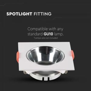 GU10 Fitting Square White Frame + Chrome Reflector