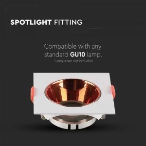 GU10 Fitting Square White Frame + Rose Gold Reflector