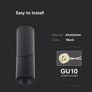 GU10 Surface Monted Fitting Black 197mm