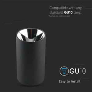 GU 10 Fitting Round Black + Chrome