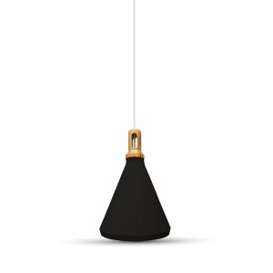 Modern Pendant Light Wooden Top Black Color