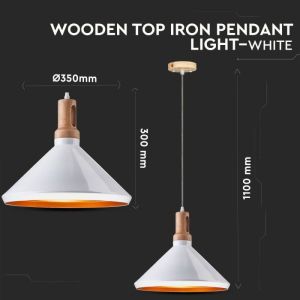 Modern Pendant Light Wooden Top Iron White Color ф250