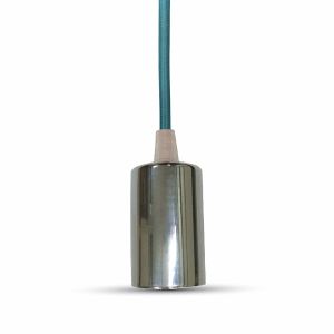 Chrome Metal Cup Pendant Light Blue