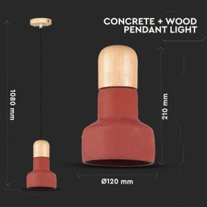 Pendant Light Concrete+Wood Red Ф125мм