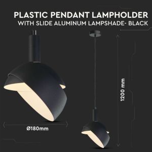 Plastic Pendant Lamp Holder E14 With Slide Aluminum Shade Black