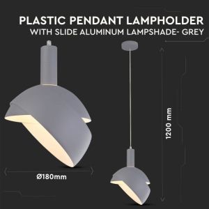 Plastic Pendant Lamp Holder E14 With Slide Aluminum Shade Grey