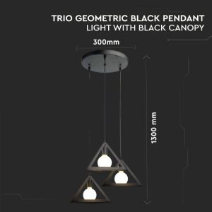 Trio Geometric Black Pendant Light E27 With Black Canopy