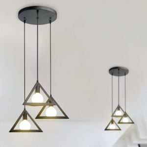 Trio Geometric Black Pendant Light E27 With Black Canopy