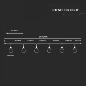 LED String Ligh 3M With 6 Bulbs Matt Black IP65