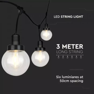 LED String Ligh 3M With 6 Bulbs Matt Black IP65