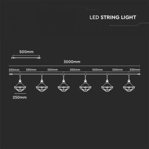 LED String Ligh 3M With 6 Bulbs Matt Black IP65