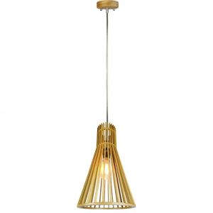 Wooden Pendant Light With Chrome Decorative Cap + Canopy + Lampshade Small Cone D250*H450MM