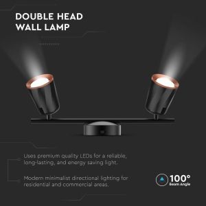 12W Led Wall Lamp Double Head 3000K Black