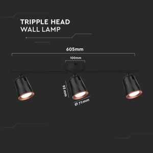 18W Led Wall Lamp Triple Head 3000K Black