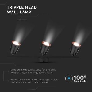 18W Led Wall Lamp Triple Head 3000K Black