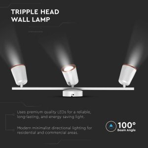 18W Led Wall Lamp Triple Head 4000K White