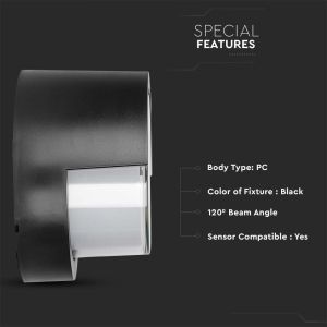 12W LED Wall Light Sami-Frame Black Round 3000K