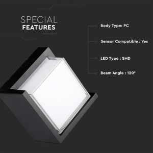 12W LED Wall Light Sami-Frame Black Square 3000K