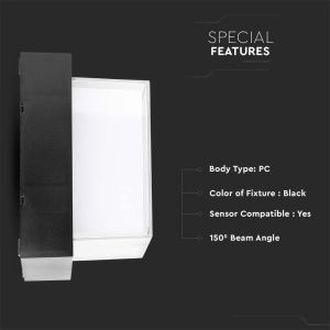 12W LED Wall Light Black Square 3000K