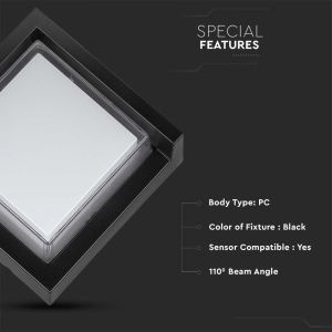 7W LED Wall Light Sami-Frame Black Square 3000K