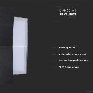 7W LED Wall Light Black Square 3000K