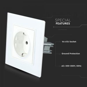 EU Socket 16A Glass Panel White