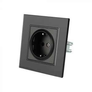 EU Socket 16A Glass Panel Black