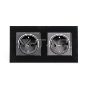 EU Socket 16A Glass Panel 2 Way Black