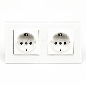 EU Socket 16A Glass Panel 2 Way White