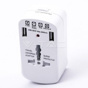 UNIVERSAL ADAPTOR WITH OVERLOAD PROTECTION, DOUBLE BLISTER PACKAGE WITH 2USB 2A