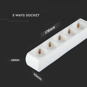 5 Ways Socket (3G 1.5MM2 X 3M) Polybag With Card White