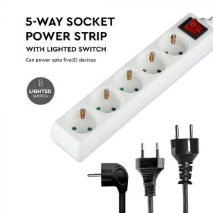 5 Ways Socket With Switch (3G 1.5MM2 X 1.5M) Polybag With Card White