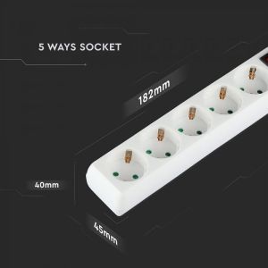 5 Ways Socket With Switch (3G 1.5MM2 X 1.5M) Polybag With Card White