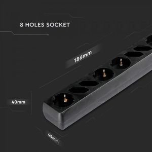 8 Holes Socket Whit Switch (3G 1.5MM2 X 1.5M ) Polybag With Card Black