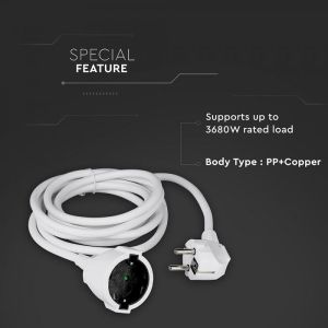 Extension Cord (3G 1.5MM 2 X 3M ) 10/16A , Polybag + Card White