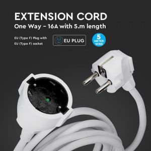 Extension Cord (3G 1.5MM 2 X 5M ) 16A , Polybag + Card White