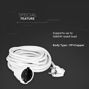 Extension Cord (3G 1.5MM 2 X 5M ) 16A , Polybag + Card White