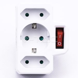 3 Outlet Power Adapter With Earth Contact And Switch 16A 250V ( Label + Polybag With Headcard)