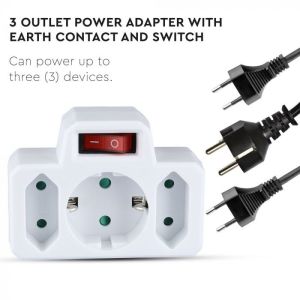 3 Outlet Power Adapter With Earth Contact And Switch 16A 250V ( Label + Polybag With Headcard)