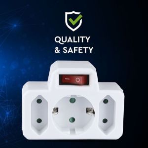 3 Outlet Power Adapter With Earth Contact And Switch 16A 250V ( Label + Polybag With Headcard)