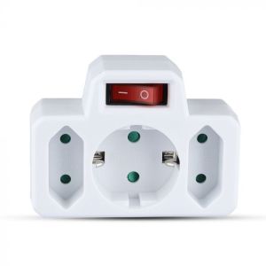 3 Outlet Power Adapter With Earth Contact And Switch 16A 250V ( Label + Polybag With Headcard)